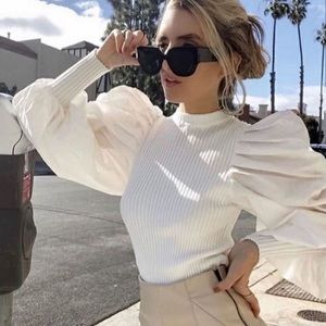 Zara ribbed crew neck puff longer sleeve top
